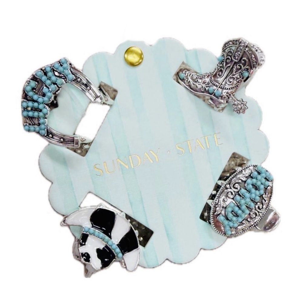 NWT ⚜️🩵⚜️ Sunday State Silver Tone & Turquoise Western Hair Clip Claw Set of 4